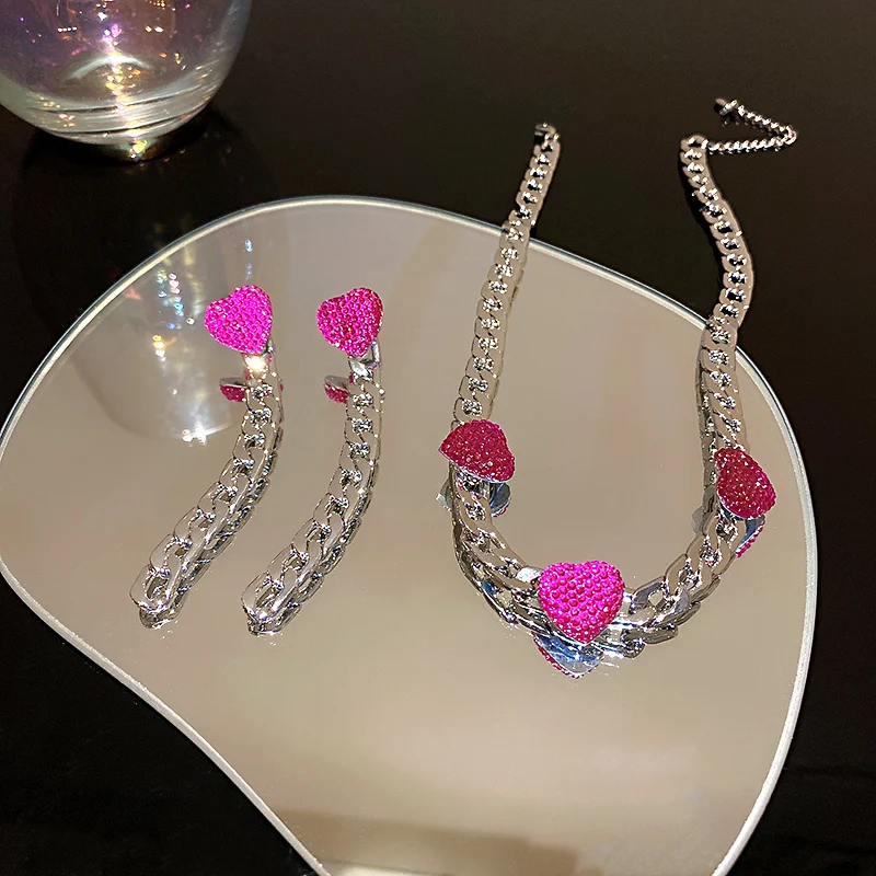 

pink crystal heart fashion chain necklace jewlery