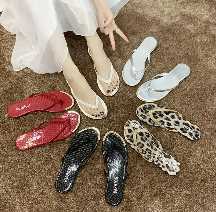 

zm11991f Summer women's flip flops shoes fashion leopard print sandals ladies casual slippers, White, red, black, silver, leopard print