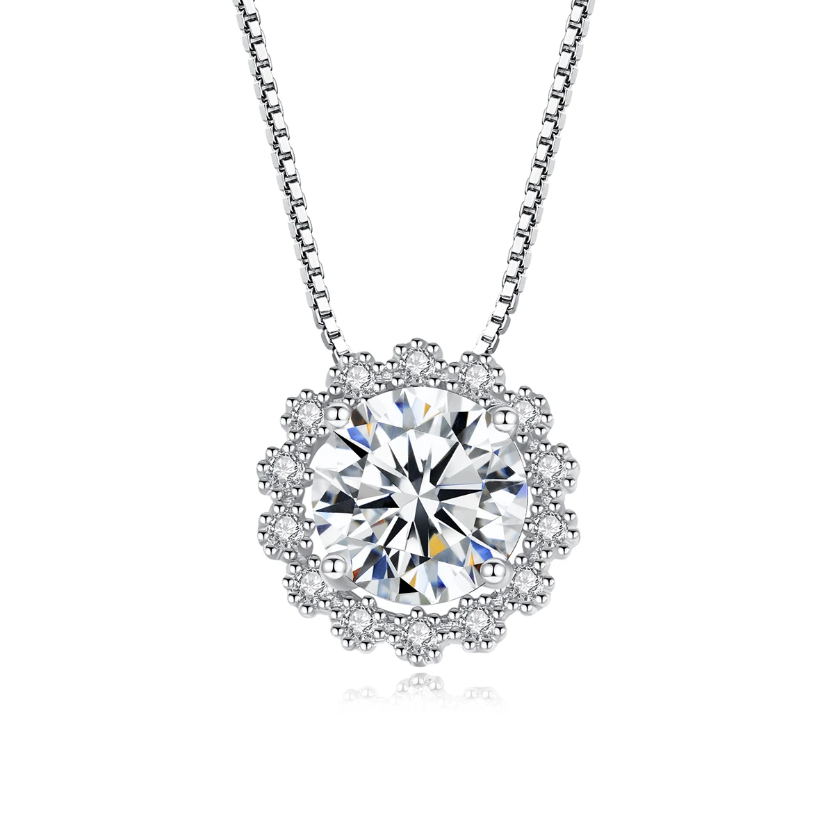 

CZCITY Moissanite Pendant Necklace Flower Shaped 925 Sterling Silver Chain Jewelry Necklace White Gold Plated