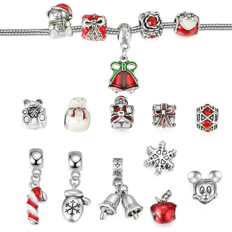 

Christmas Gifts Ancient Silver Alloy Christmas Beaded Bracelet DIY Jewelry Gifts Mouse Charm Bracelet For Girls And Children, As picture
