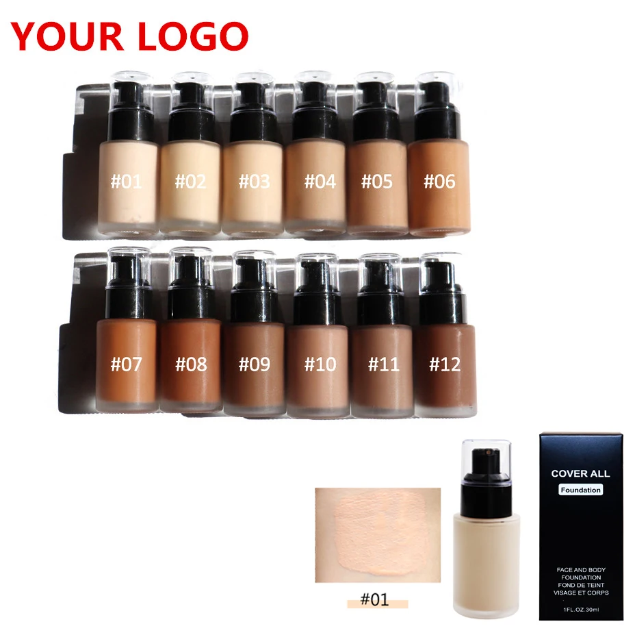 

Free Sample Foundation Private Label oil Free Liquid Foundation Waterproof Long-Lasting Makeup Foundation, 12 colors