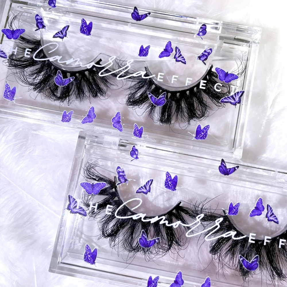 

25mm full strip lashes wholesale 3d real mink eyelash case bulk custom luxury purple butterfly lash box