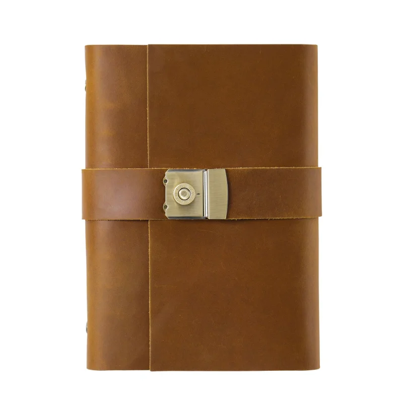 AIGUONIU Vintage A5 Password Book with Planner Hardcover Handmade Creative Leather Cover Retro Notepad Sketchbook Cowhide Diary