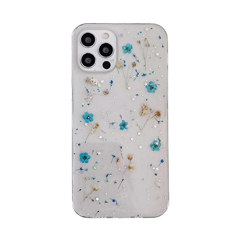 

Luxury Shockproof Dried Real Flowers Transparent Soft Silicone Phone Case For iPhone 12 11 Pro Max Mini X XS 8 Plus Cover Back, 4 colors