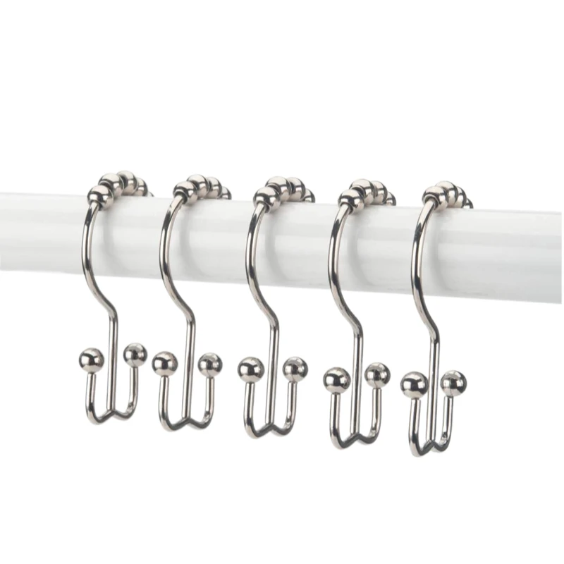 

Shower Curtain Hooks Rings Rust-Resistant Metal Double Glide Shower Hooks for Bathroom Shower Curtains Set of 12 Hooks, Chrome