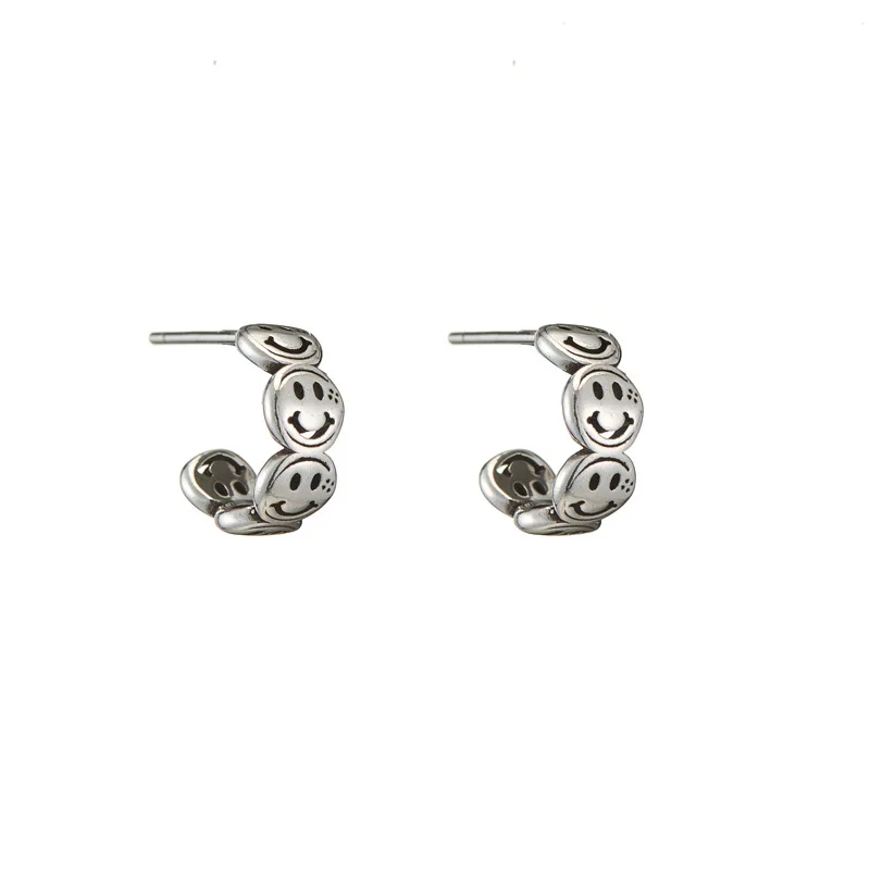 925 Sterling Silver Smiling Face Stud Earrings For Women Girls Fashion Sterling jewelry