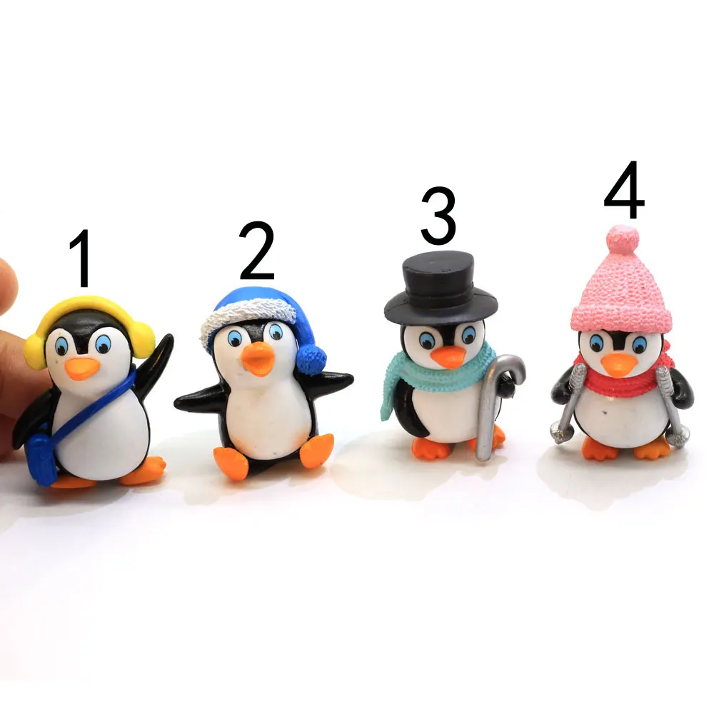100pcs/set Cute Miniature Penguin Figurine Christmas Mini Winter Cabochons Animals for Fairy Garden Decoration Crafts Jewelry