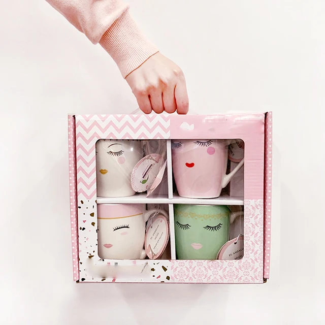 

High quality 4pcs new bone china coffee mug Ceramic porcelain mugs set with color box packing, Blue or customized