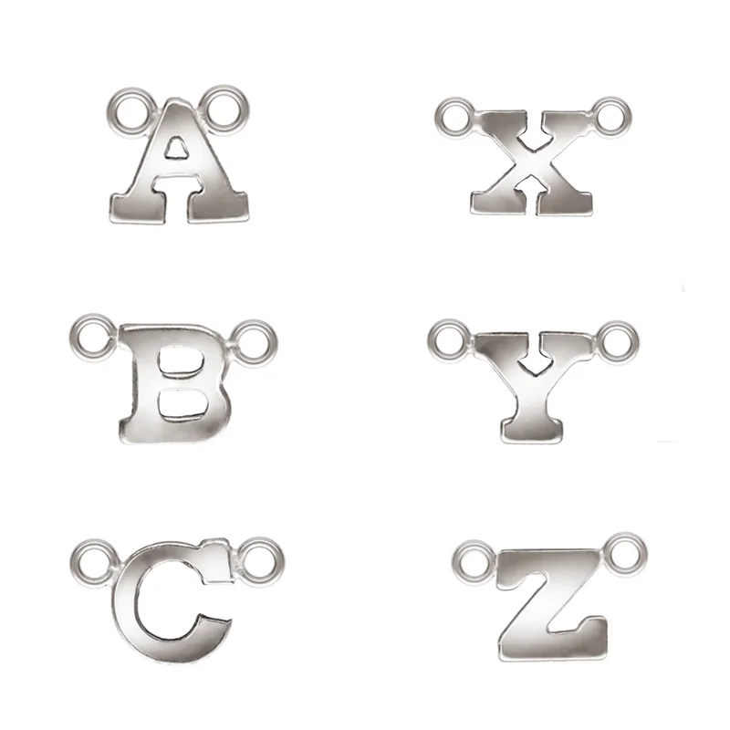 Fine S925 Sterling Silver Block Letter Pendants A-Z 14K Gold Filled Connector Charms for Jewelry Necklace Making