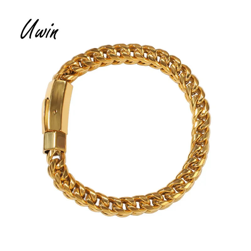 

Fashion 8mm Stainless Steel Smooth Metal Gold Bracelet 8Inch Franco Chain Simple Style Hiphop Jewelry Wholesale