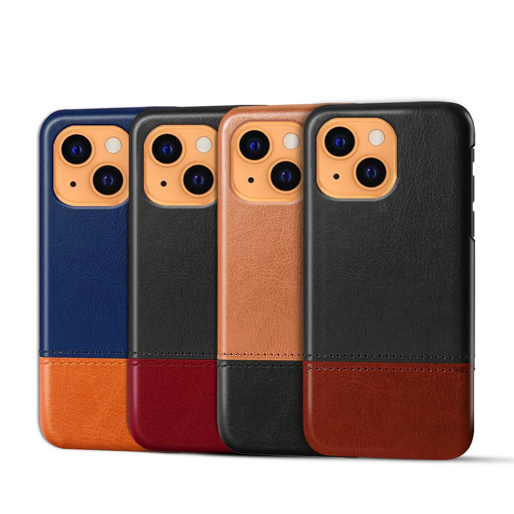 

High Quallity genuine leather phone case luxury double color mobile phone cover For iPhone 12 13 11 Pro Max XR XS X 8 7 6 Plus