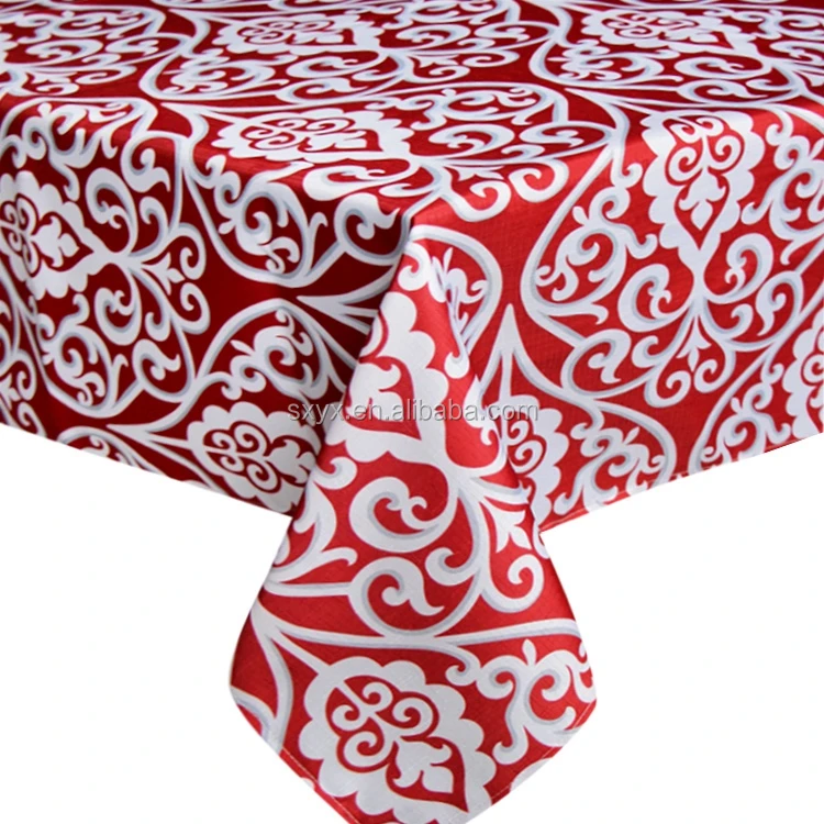 High Quality Damask Fancy Table Cover Polyester Slub Printed Table