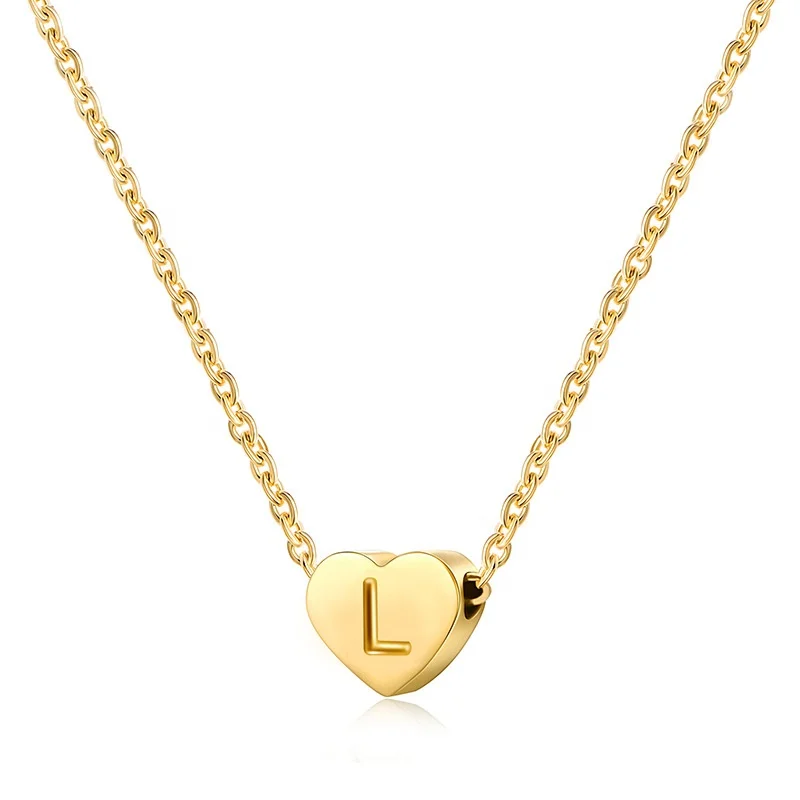 

New Fashion Stainless Steel Jewelry Simple Heart Shaped 26 Letter Necklace Pendant Ms. Popular Love Necklace, Gold color