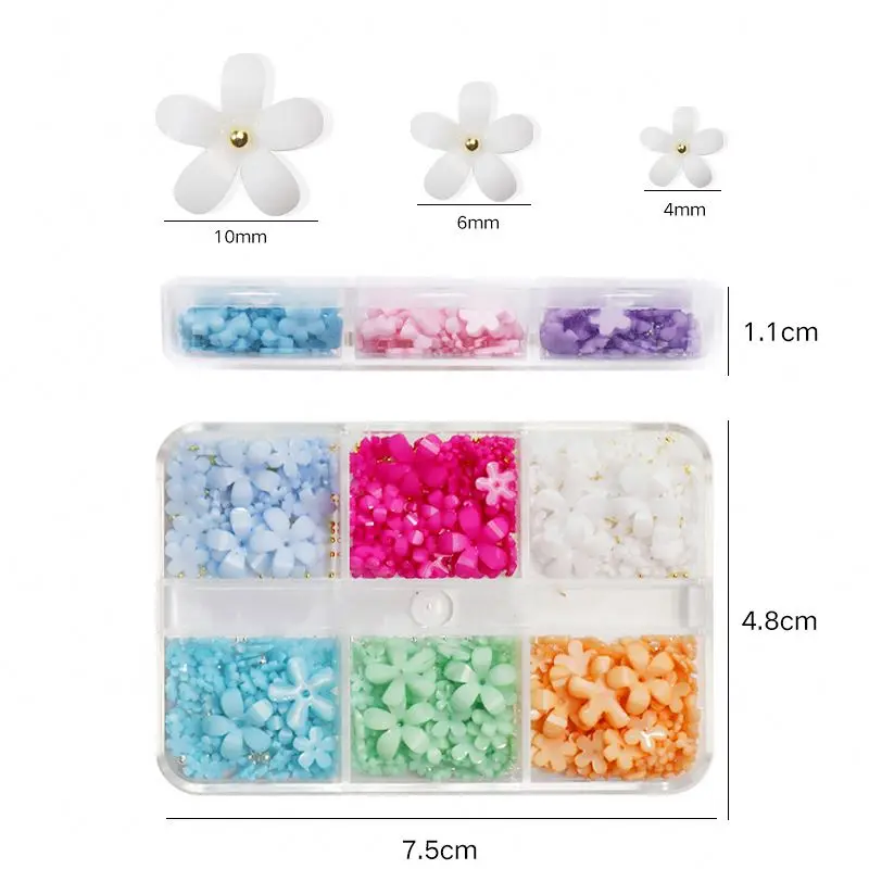 

Customizable logo 3D boxed Candy Color Resin Flower Mix Nail Charms Accessory Kit Nail Art Decoration, As shown