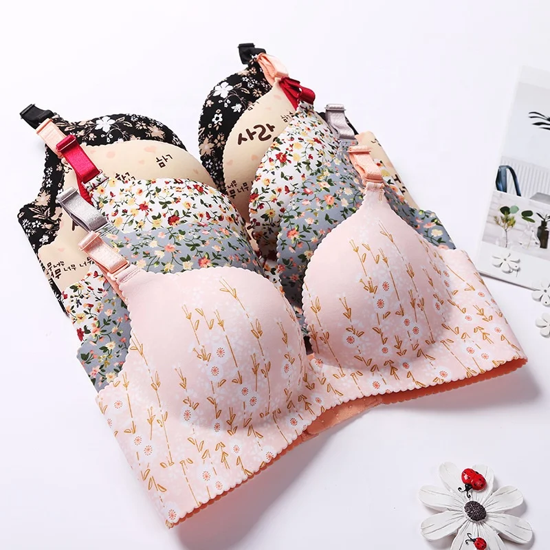 

2237 Girl comfortable wire free one-piece bra seamless bra sets women push up bras prints, 14 colors