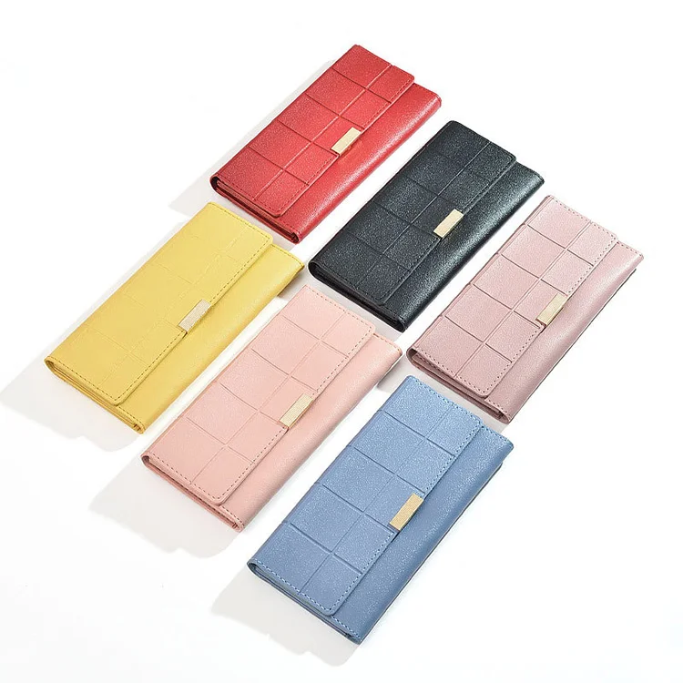 

W453 2022 New Solid Color Buckle Ladies Multifunctional Purse Famous Brand Luxury Long Wallet Women