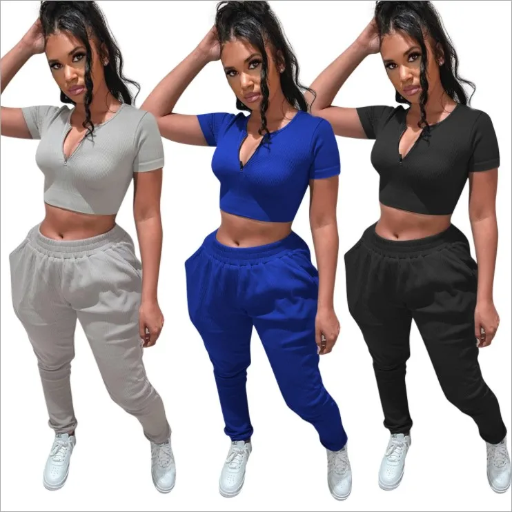 

APR262021 women joggers sets fall clothing outfits two piece stacked pants set crop tops