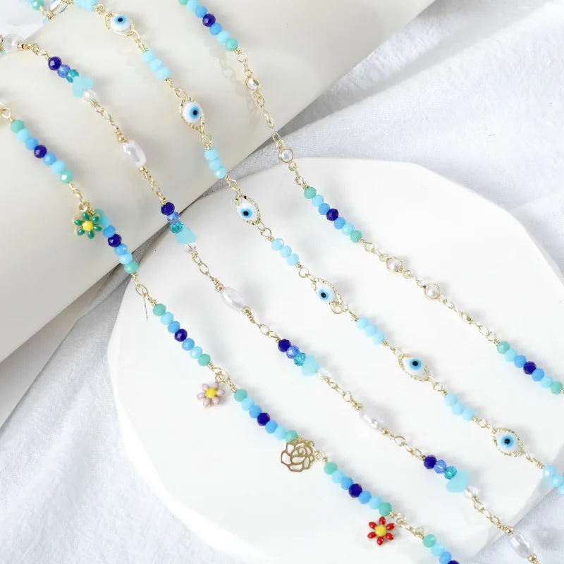 

Hot selling DIY necklace material green stone crystal pearl oil dripping beads separated beads loose chain