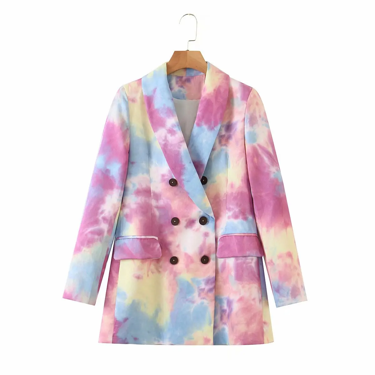 

Wholesale Autumn New Style Casual Simple Mid-length Suit Women Loose And Thin Fashion Tie-dye Double-breasted Blazer Women, As picture