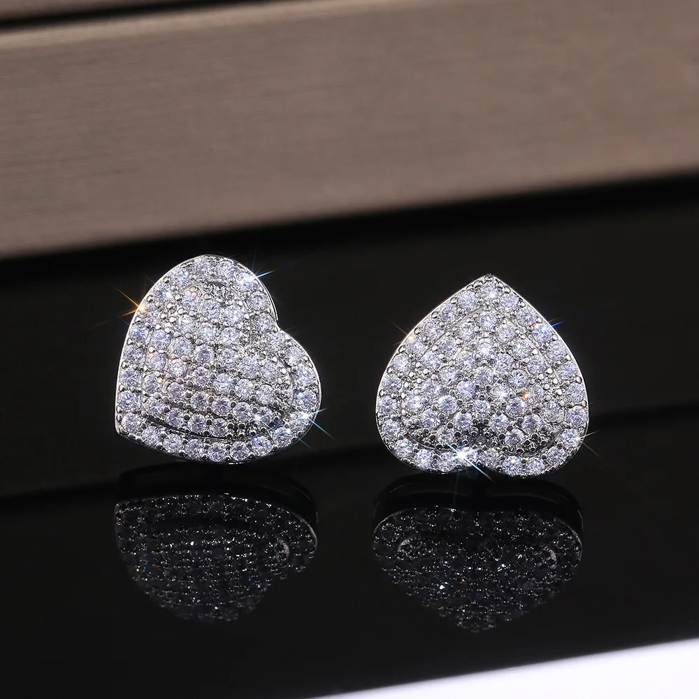 

Elegant Claw Pave Sparkling Cz Crystal Small Heart Stud Earrings 5a Zirconia Heart Stud Earrings, As pictures