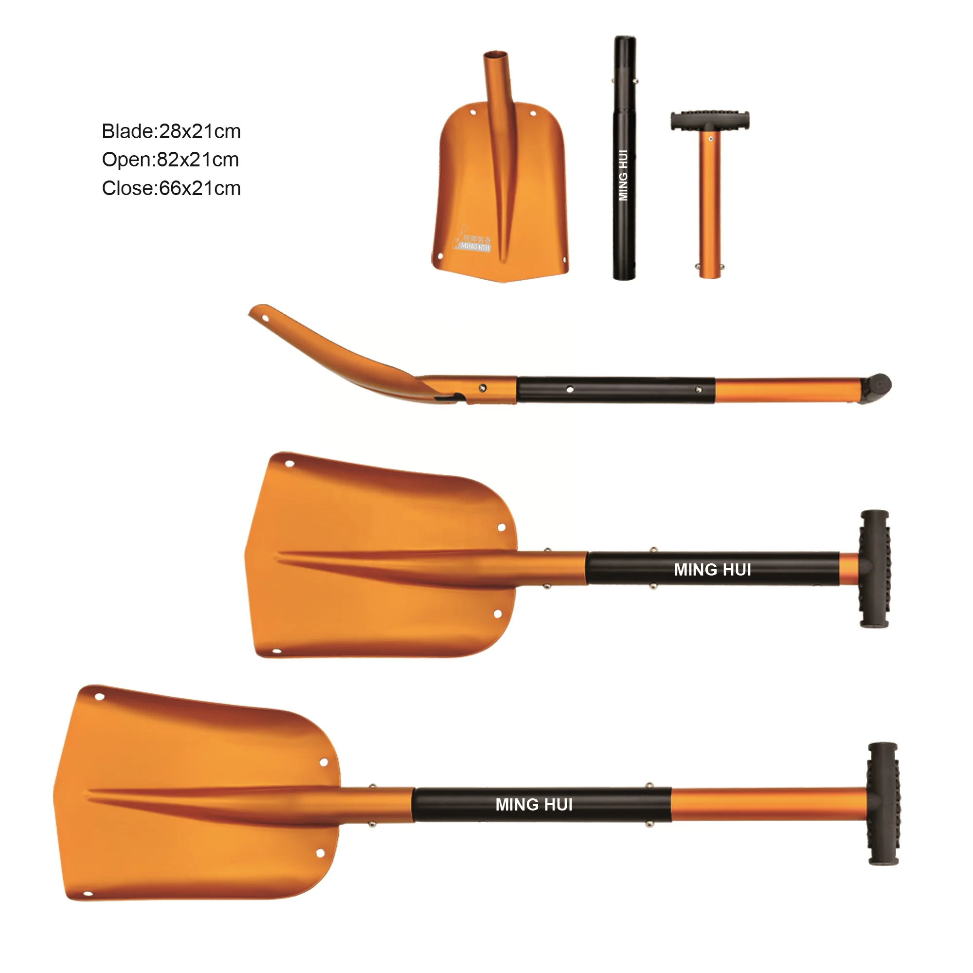 
Manufacture Adjustable anodized aluminum snow shovel for camping outdoor over 15 years 