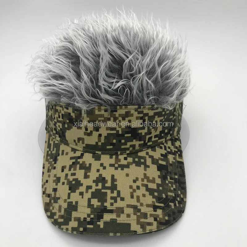 Novelty Fake Hair Visor Sport Hat Wig Hair Funny Gift Sun Golf Baseball