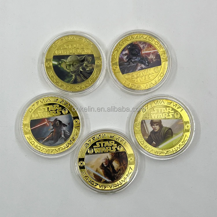 

5 designs metal movie starwars souvenir collectible 24k gold plated coin in stock