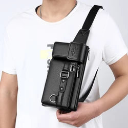 Wholesale Men Sling Bag PU Leather Shoulder Crossbody Phone Bag Fanny Pack w/ Headphone Jack Travel Bag Hands Free Large Wallet