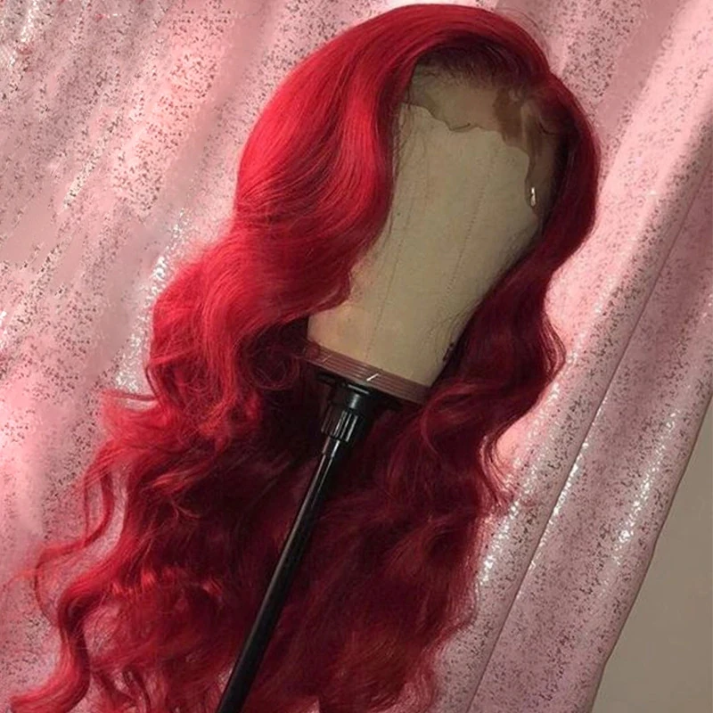 

JRX Colored Red Body Wave Human Hair Wigs Pre Plucked Peruvian130% Density 4*4 Lace Closure Wig For Black Women Perruque