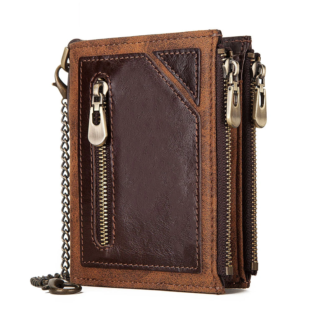 

Double Zipper Wholesale Luxury Designers Brand Leather Wallet Custom Men's Wallet With Key Chain, Customized color