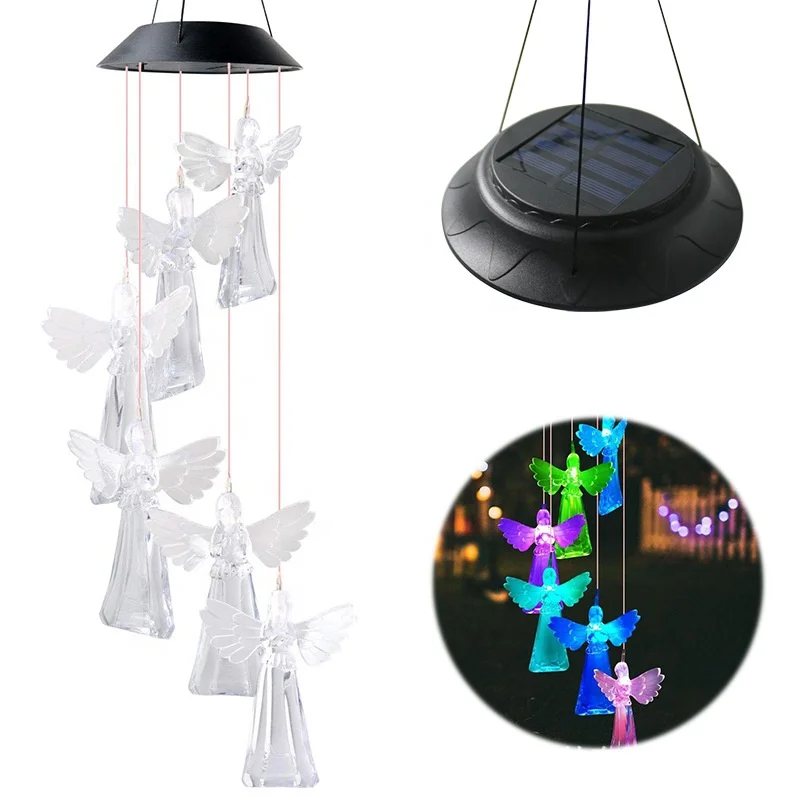 

Jiexuan outdoor waterproof color change led angel wind chimes light solar powered hanging decor garden lamp campanas de viento, Rgb