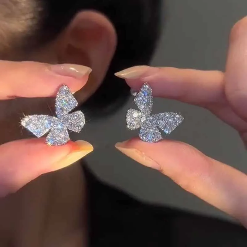 Korean Full Diamond Butterfly Stud Earrings for Girls