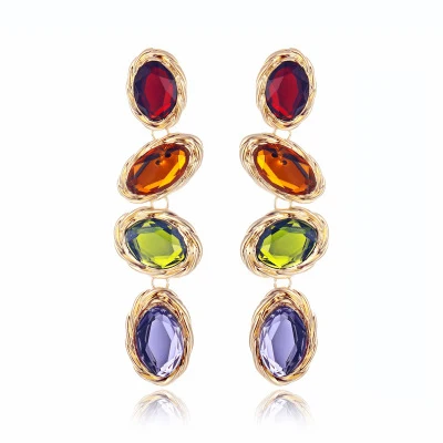 

Multicolor Gemstone Oval Framed Dangle Leverback Earrings For Women