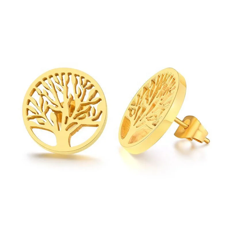 

Popular Korean Style Lady Gold Color 316L Stainless Steel Life Tree Shape Ears Stud