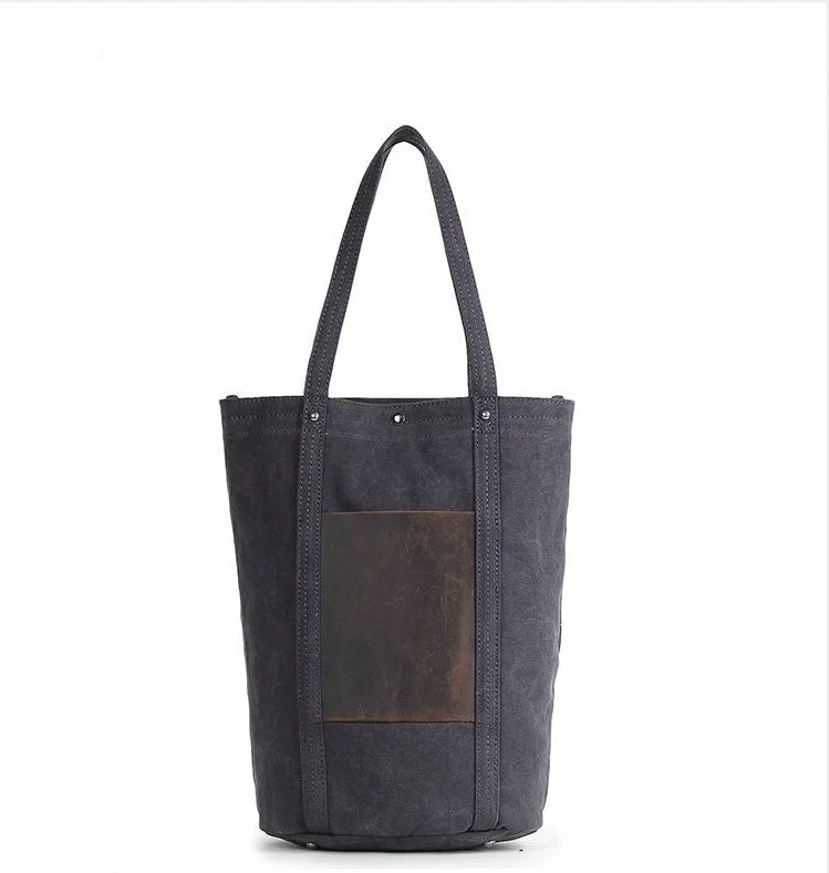 

Custom Logo Washed Canvas Shoulder Strap Bags with Leather Trim For Women Ladies And Men Simple shoulder tote bag, Dark brown/customized