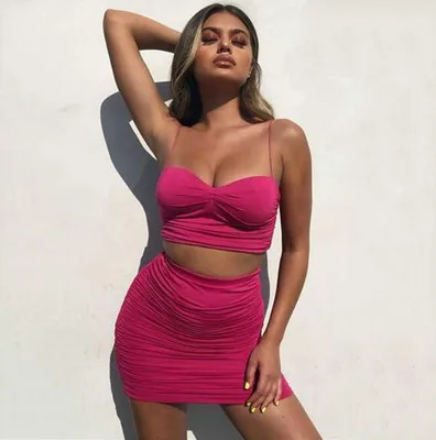 

F41419A European and American Drape Tight Conch Belt Sexy Wrap Hip Two Piece Skirt Set women Sets Two Piece, As picture