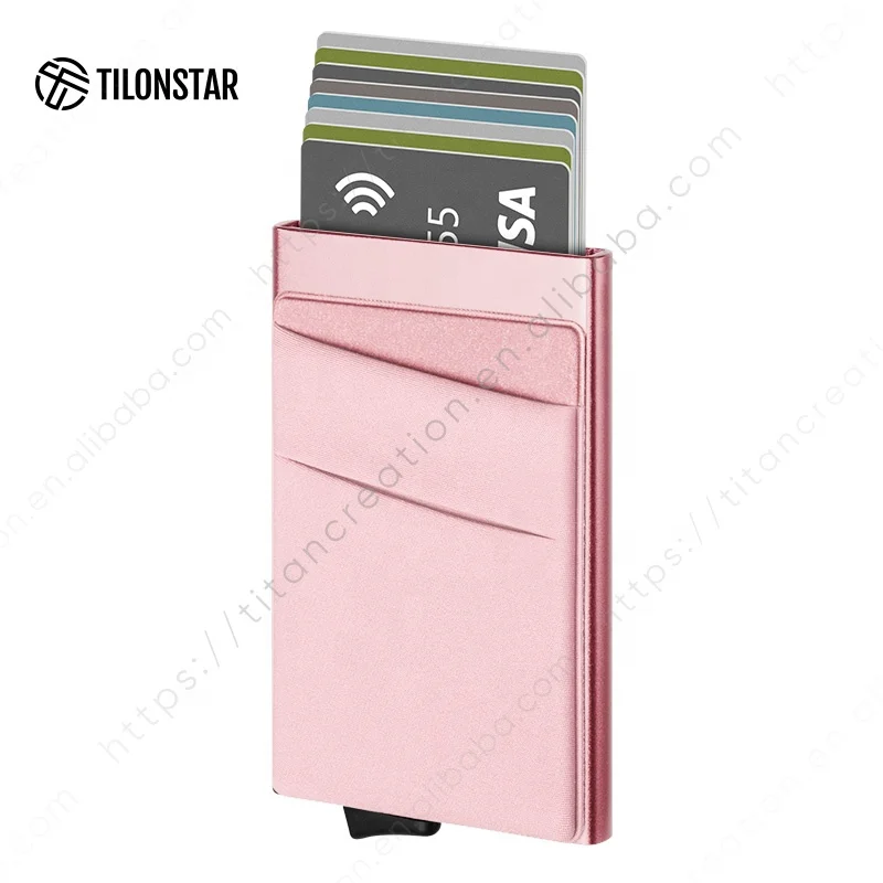 

TILONSTAR Patented Apply Custom Adhesive Card Holder With Coin Slot Business Gift RFID Slim Aluminum Card Holder Case