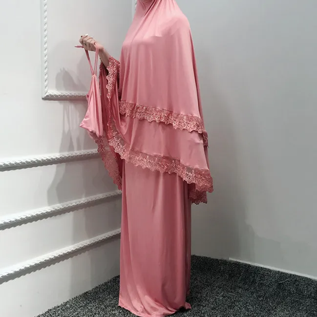 

Double layer Islamic Arabic ethnic women pray abaya clothing niqab and dress robe of muslim Khimar with skirt, 8 colors