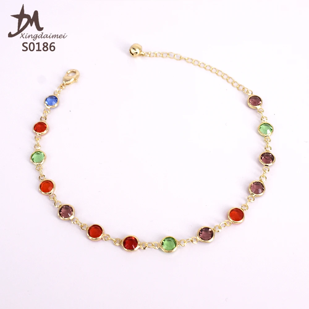 

S0186 Latest Design Color Diamond 18K gold plated anklet
