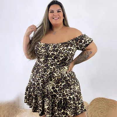 

F40273A 2021 hot sale plus size leopard -print casual sexy dress for woman