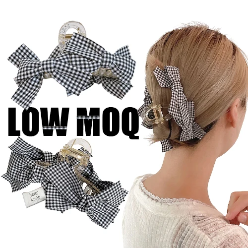 

Temperament senior hair accessories gentle plaid bow grab clip sweet hair claw for women