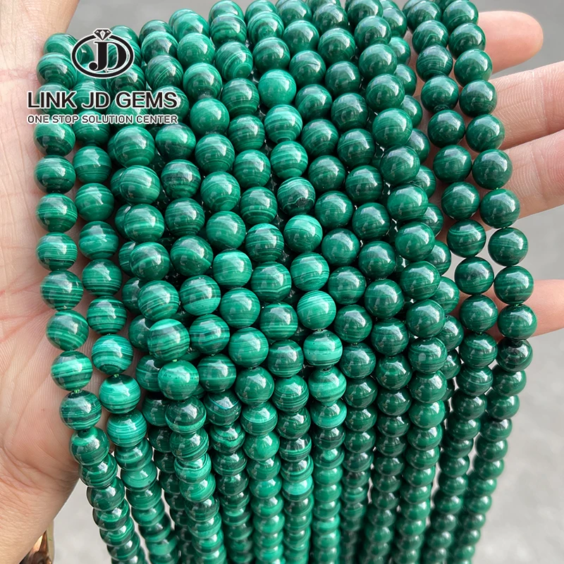 JD Wholesale Bracelet Necklace Needlework Round Beads 4/6/8/10/12mm 7A Natural Malachite Round Loose Stone Beads