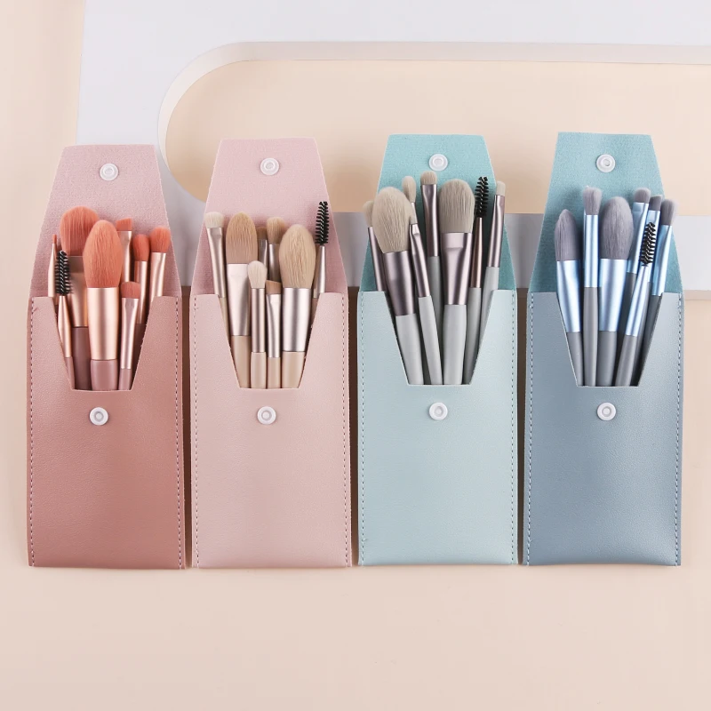 

China Manufacture Mini 8 Pcs Portable Small Travel Makeup Brush Set, Pink,gray,blue