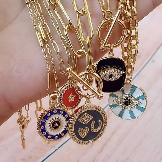 

BD-E1430 Trendy Enamel necklace micro pave eye pendant necklace cubic zircon jewelry, As picture