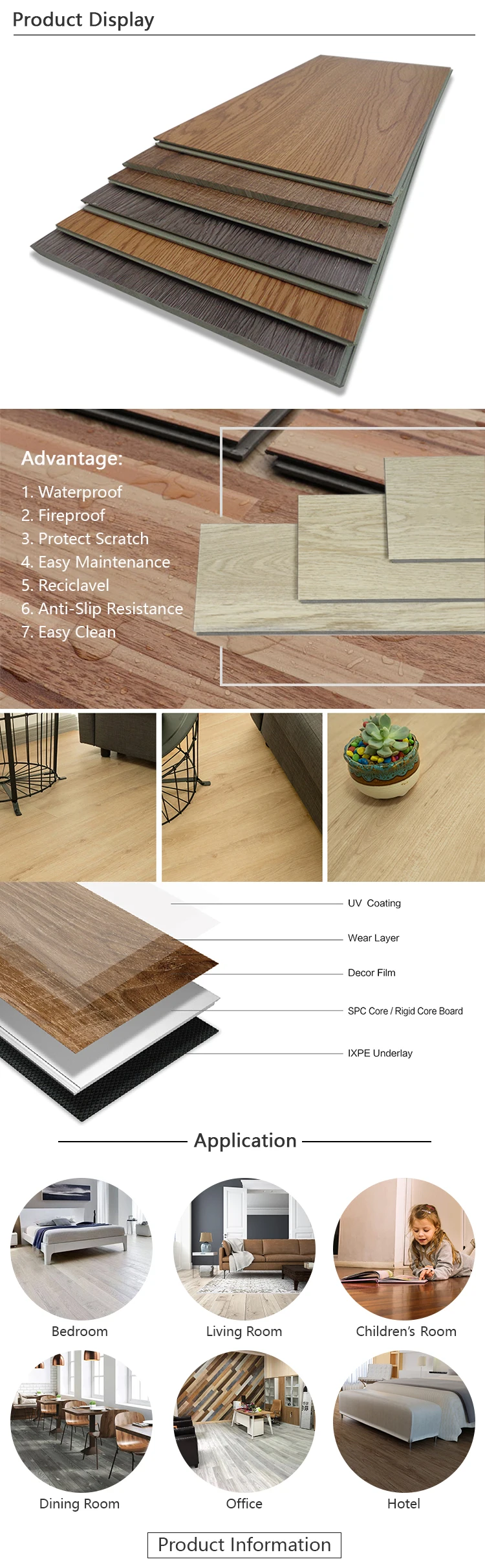OEM And ODM 3.5 To 8Mm Wood Grain Spc Waterproof Flooring Saving Forest Resources Spc Surface Laminate