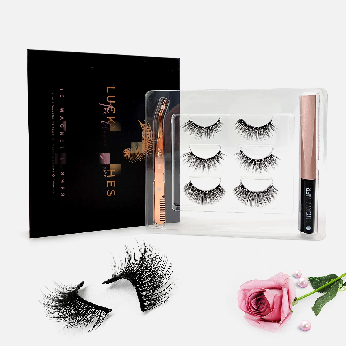 

magnetic faux mink eyelash vendor customized boxes magnetic eyelashes 3D 5D 5 magnets eyelash cases with tweezers kit