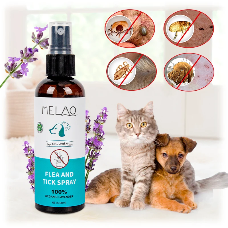 

MELAO OEM Natural Pet Flea And Tick Remove Spray Non-toxic Chemical Dog Cat Skin Care Ticks Remover Sprays Private label
