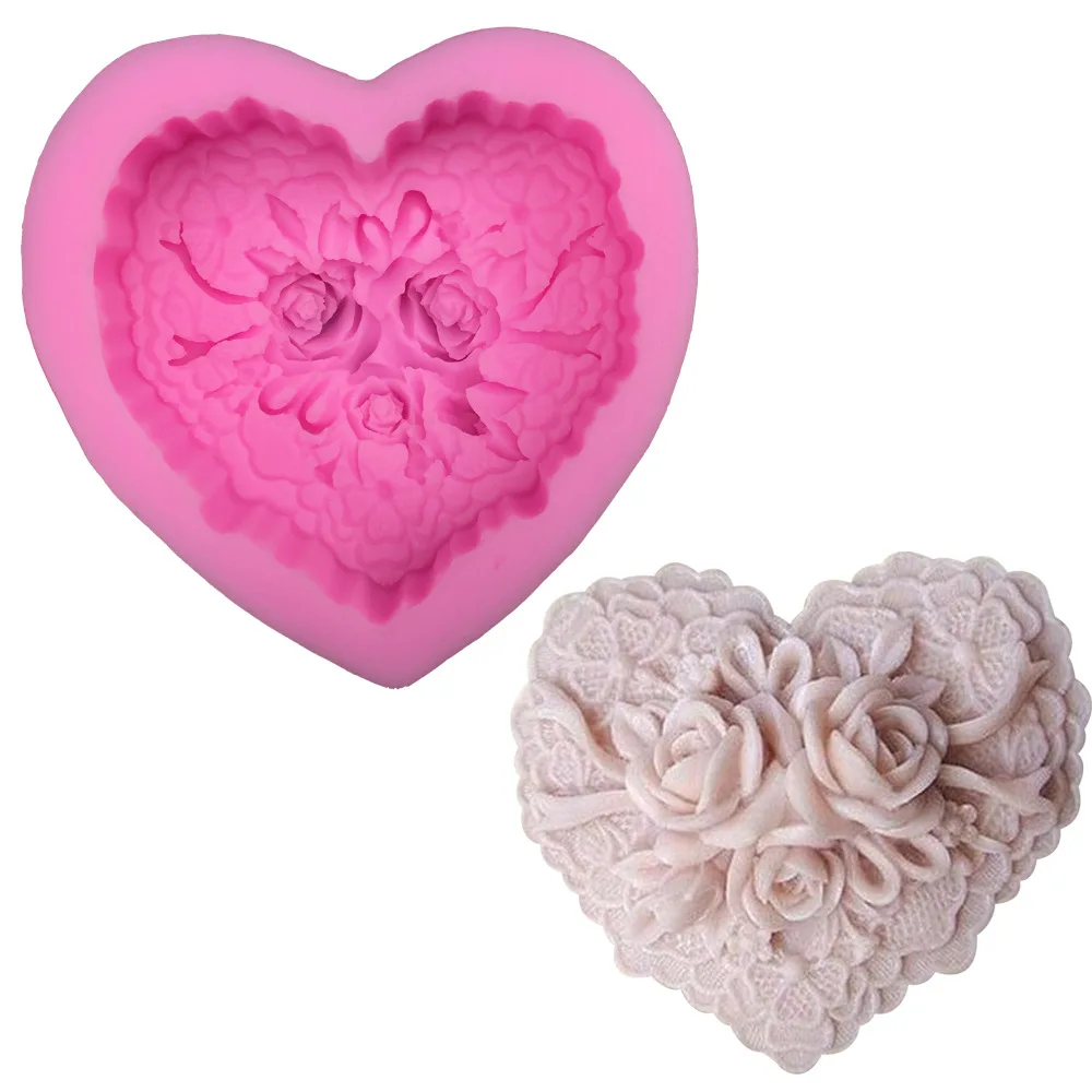 

Heart-shaped rose handmade soap silicone creative mold decoration modeling food - grade baking mold, Random