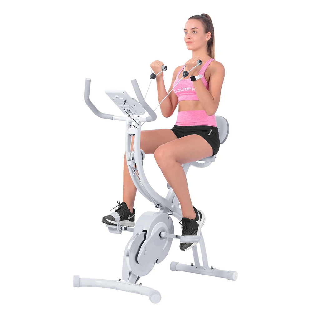 

OneTwoFit Indoor spinning Cycling Machine Cardio Exercise Fitness 2 In 1 Stationary Spinning Bike With Resistant Band, White