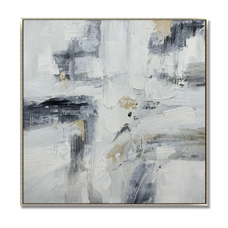100% Hand-painted Living Room Decor Black and White Modern Canvas Large Size Gold Foil Art Oil Abstract Painting